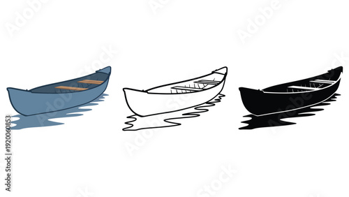 Boat vector illustrations in different colors and styles floating on water