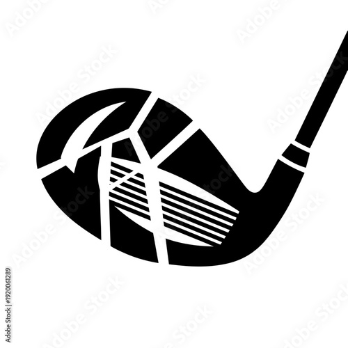 Broken Golf Club Head with Cracked Design, Isolated on White
