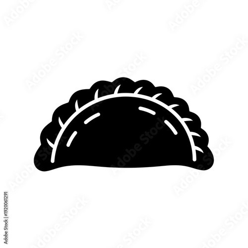Black Silhouette Icon of Empanada or Calzone on White Background