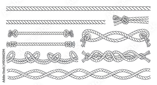 Collection of Nautical Ropes and Knots, Decorative Borders and Elements
