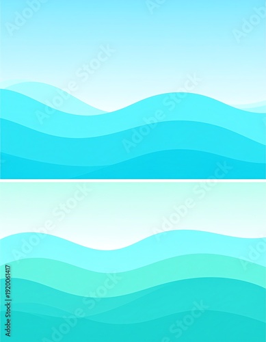 A serene digital illustration of ocean waves in various shades of blue