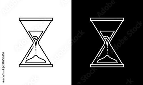 Minimalist Hourglass Icon Design on Black and White Backgrounds.