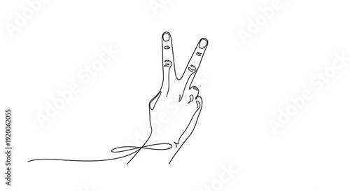 Hand Showing Peace Sign Line Art Vector, Victory Gesture on White