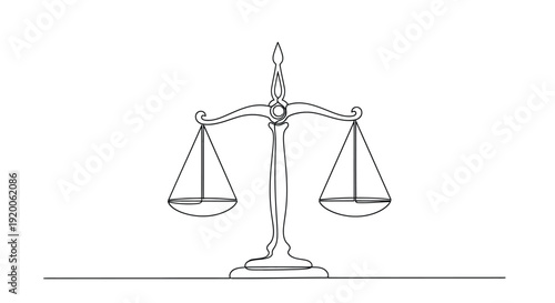 Scales of Justice Line Art Vector, Symbol of Law and Balance on White