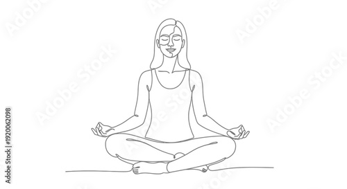 Woman Sitting Cross-legged Line Art, Pensive Pose on White