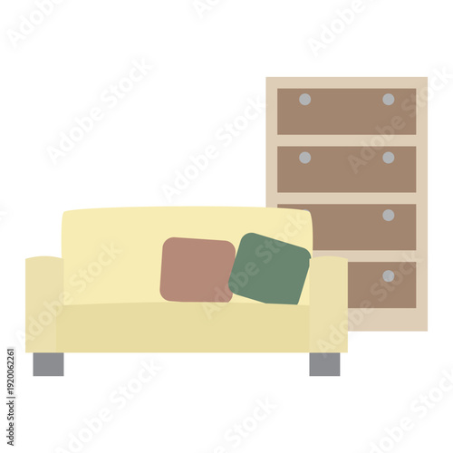 ソファとチェストが並んだリビングのイラスト