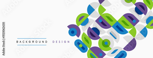 Abstract geometric pattern. Squares, circles overlap creating modern design. Light background enhances vibrant colors.