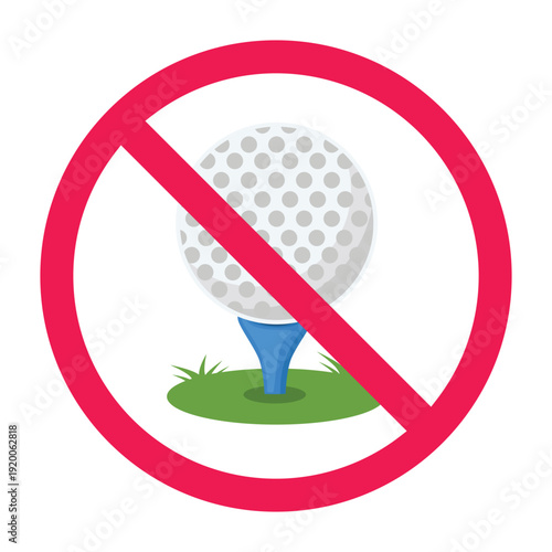 No golf sign, no golfing symbol, forbidden sign with golf ball on tee icon
