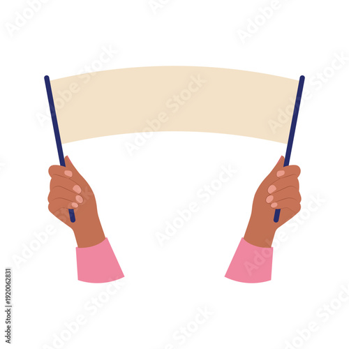 Hands raising blank protest placard