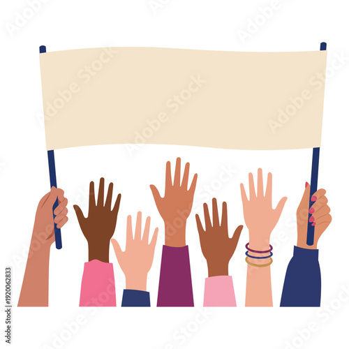Diverse hands holding blank banner