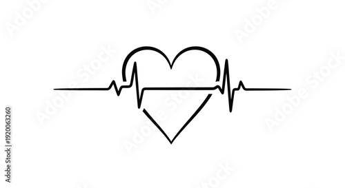 Heartbeat Line with Heart Symbol, Medical and Love Concept
