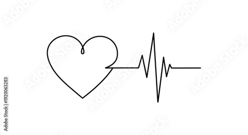 Heart Connected to EKG Heartbeat Line in Continuous Line Art