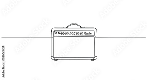 Vintage Guitar Amplifier Line Drawing, Retro Music Equipment Icon