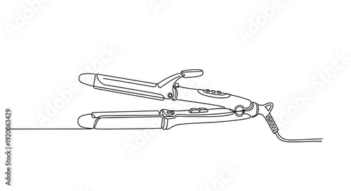 Hair Curler and Straightener Line Drawing, Styling Tools Icon