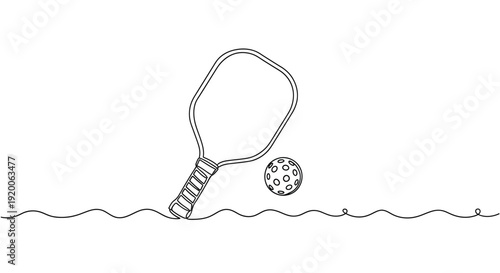 Pickleball Paddle and Ball Line Art, Sports Equipment Icon