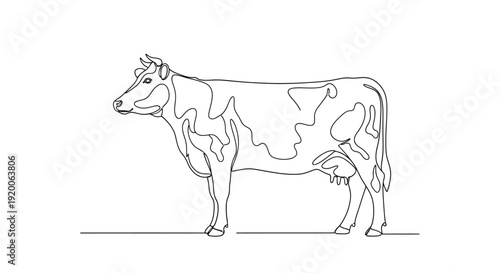 Side View of a Cow in Line Art, Representing Livestock and Agriculture