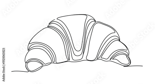 Flaky Croissant in Line Art, Representing Breakfast and Baking