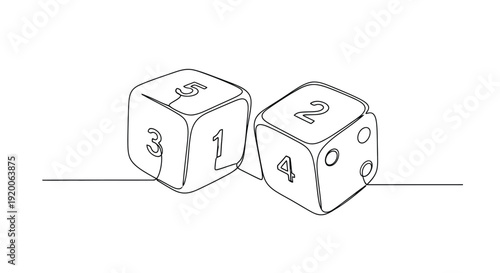 Two Dice in Line Art, Symbolizing Chance, Luck, and Games