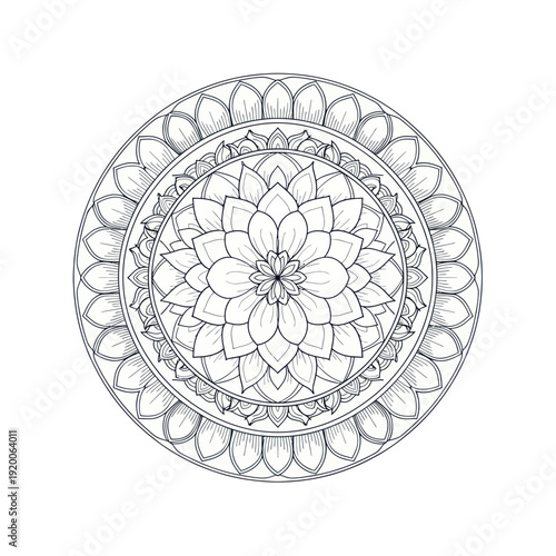Intricate Floral Mandala Design, Zen Art, Meditation, Relaxation, Spiritual Symbol, Outline Drawing