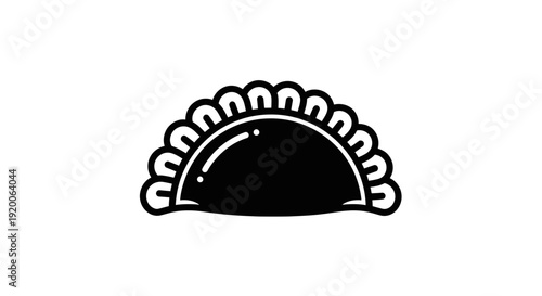 Stylized black and white icon of a half-moon shaped empanada or pastry
