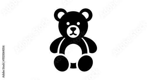 Simple Black Teddy Bear Icon on White Background