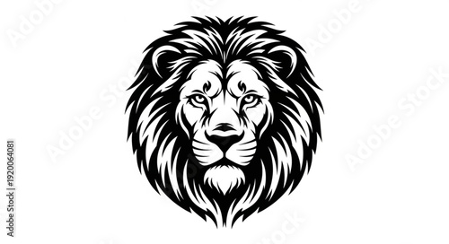 Majestic Lion Head Illustration Black and White.