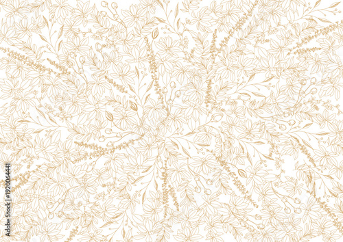 美しい植物のボタニカル背景素材　線画、ナチュラル