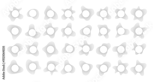 Circular sound visualization with radial wave line pattern vector set. Abstract audio spectrum ring geometric burst shape. Music equalizer graphics with concentric line elements for modern design.