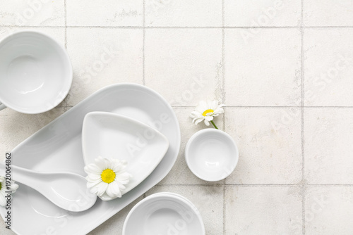 White ceramic tableware wit...