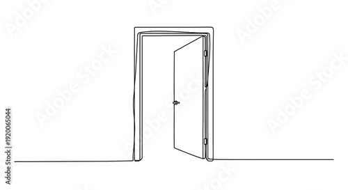 Open door in a wall, minimalist line drawing symbolizing opportunity and new beginnings