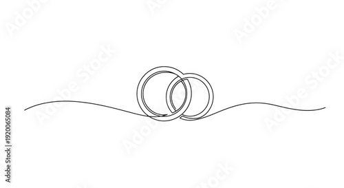 Interlocking wedding rings, minimalist line art for marriage and union