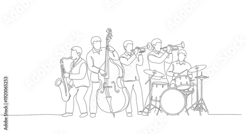 Continuous Line Art Jazz Band Performing, Music and Live Performance