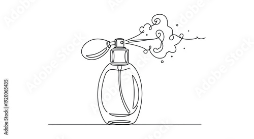 Single Line Drawing of Perfume Bottle Spraying Fragrance Mist