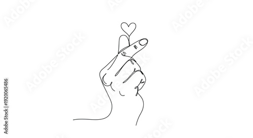 Single Line Art of Hand Making Korean Finger Heart Gesture