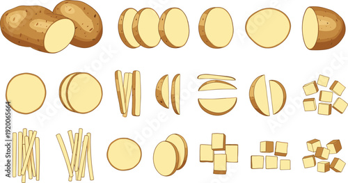 Potato Cuts and Slices Illustration Set