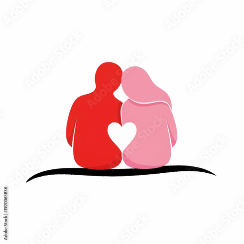 Couple Embracing With Heart Symbol Between Them.