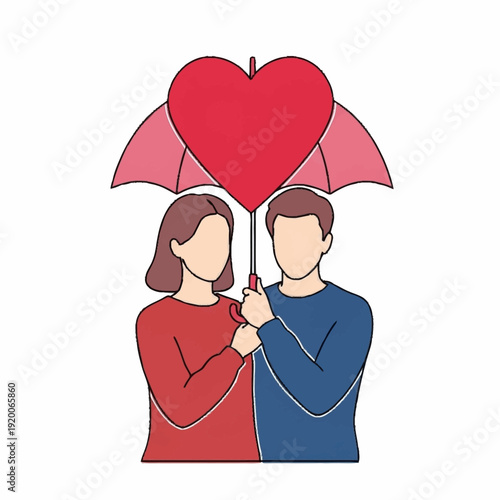 Couple Sharing Heart Umbrella Protection Love Symbol.