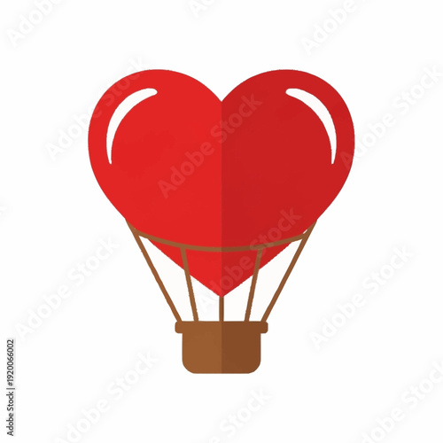 Red Heart Shaped Hot Air Balloon Illustration.
