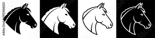 Stylized Graphic Illustration of Horse Heads in Profile on Plain Dark Background, Vector Art