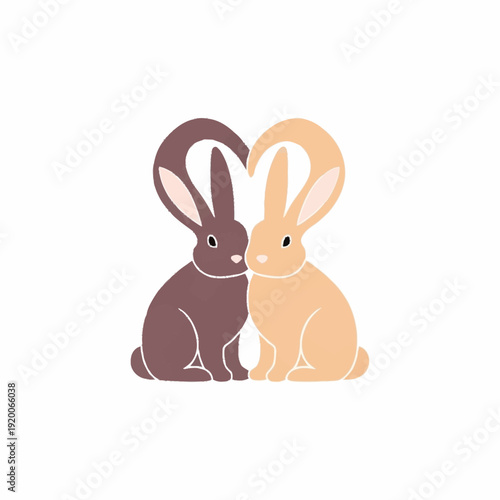 Two Cute Bunnies Forming a Heart Shape Together.
