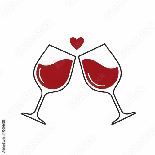 Two Wine Glasses Clinking With Heart Above.