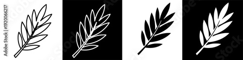 Simple White Leaf Branch Illustration on Black Background - Minimalist Nature Element