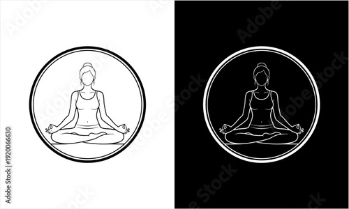 Serene Woman Meditating in Lotus Pose Yoga Silhouette.