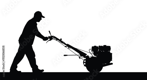 Farmer Tiller Machine Silhouette Vector