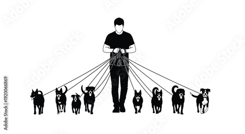 Dog Walker Multiple Leashes Silhouette
