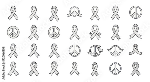 Peace Symbols and Awareness Ribbons Collection - Line Art Icons