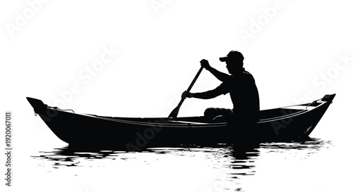 Man Rowing Canoe Silhouette