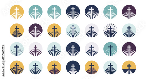 Divine Mercy Cross Icons Set - Religious Symbols in Various Colors