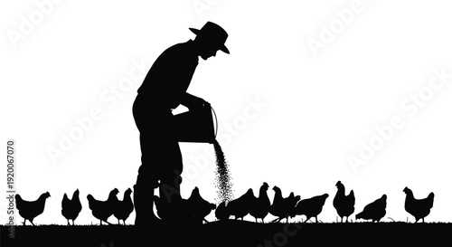 Farmer Feeding Chickens Silhouette