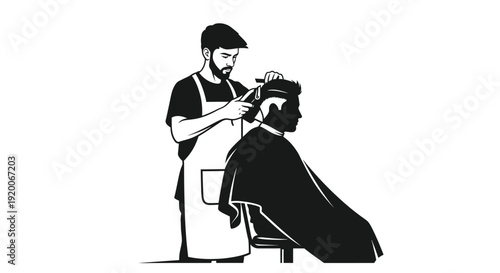 Barber Cutting Client Hair Silhouette Illustration